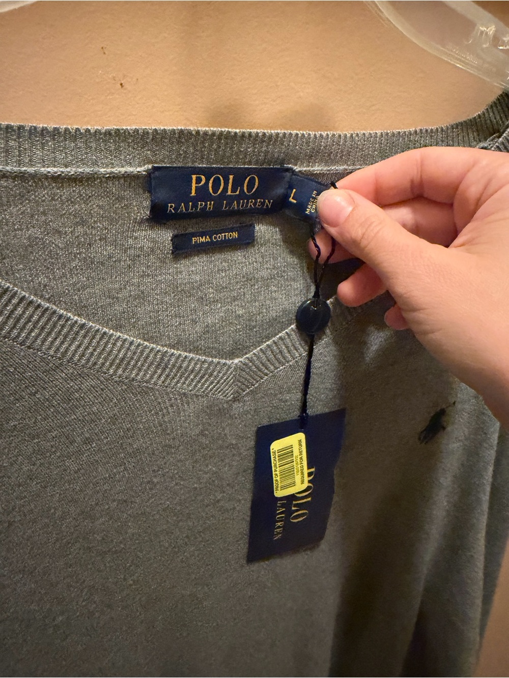 Polo by Ralph Lauren Men's Heather Gray V-Neck Pima Cotton Sweater